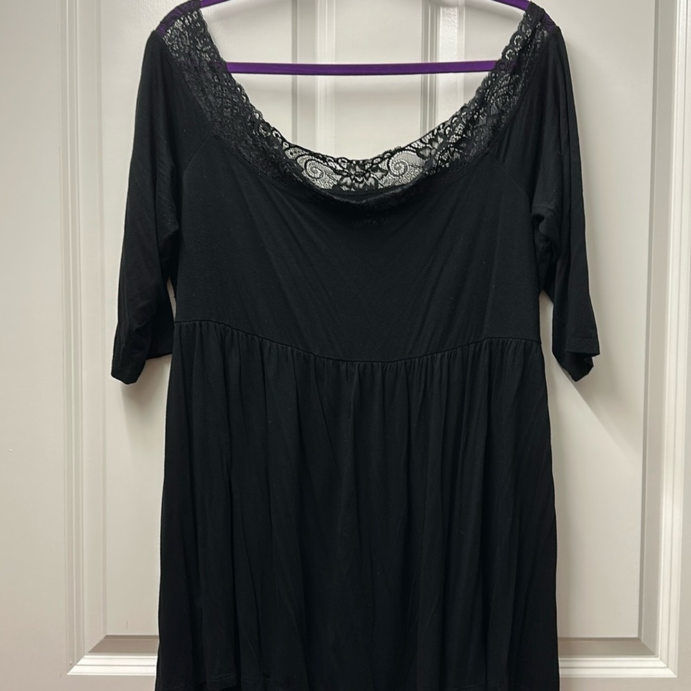 Torrid off the shoulder super soft knit top with lace and high low